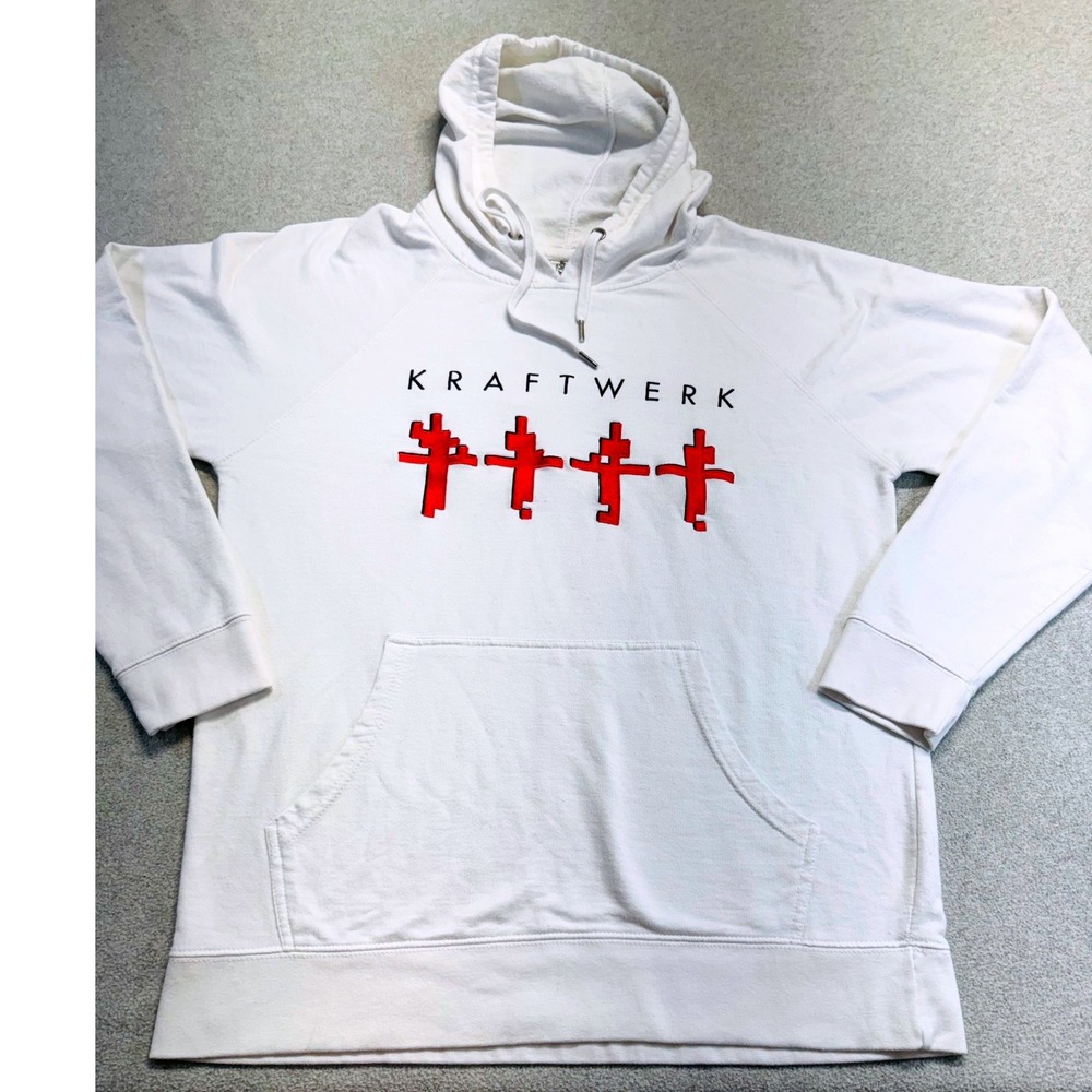 Kraftwerk White Graphic Hoodie XL Electronic Music Band Sweatshirt Concert Edgy